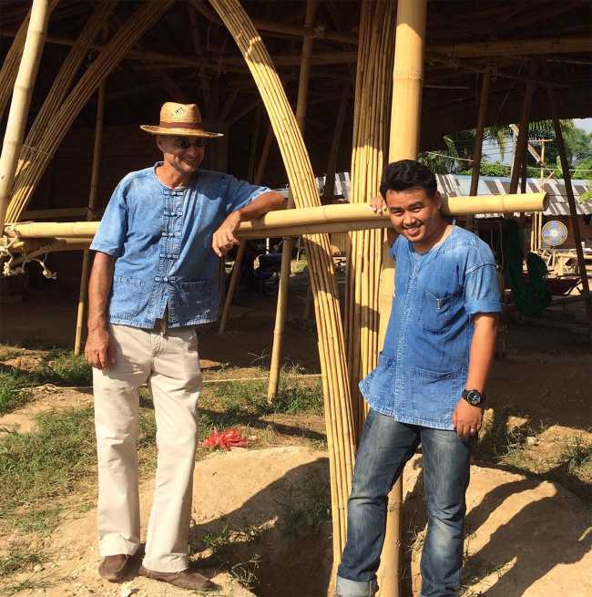 Boys and bamboo structure